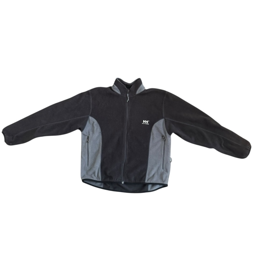 Women’s Vintage Helly Hansen Fleece Jacket Size Large Gray Black Gorpcore Zip Up